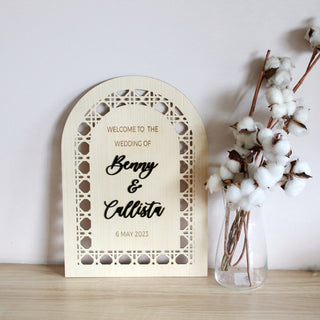 Boho Wedding Welcome Signage (Rattan)with 3D Pop-Out Names