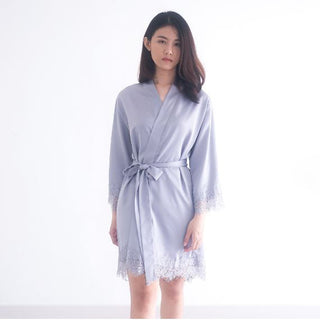 Premium Lace Satin Bridal Robe - Grey