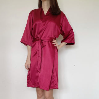 Satin Bridal Robe - Burgundy