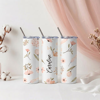 Personalised Graphic Kyra Slim Insulated Tumbler - Peach Floral