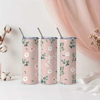 Personalised Graphic Kyra Slim Insulated Tumbler - Pink Garden
