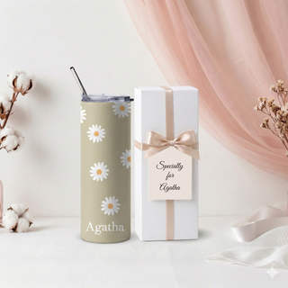 Personalised Graphic Kyra Slim Insulated Tumbler - Daisy Beige