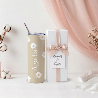 Personalised Graphic Kyra Slim Insulated Tumbler - Daisy Beige