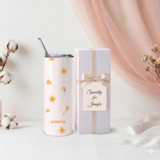 Personalised Graphic Kyra Slim Insulated Tumbler - Peach Bliss