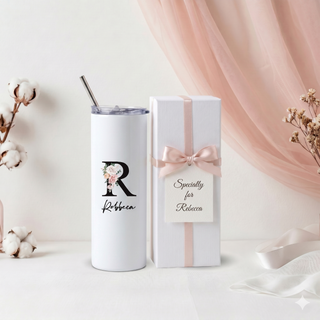 Personalised Graphic Kyra Slim Insulated Tumbler - Floral Initial