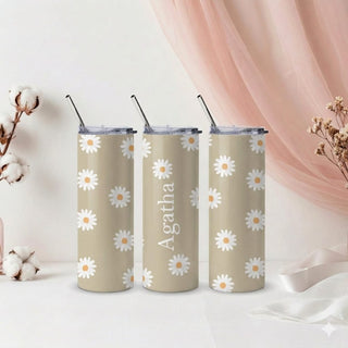 Personalised Graphic Kyra Slim Insulated Tumbler - Daisy Beige