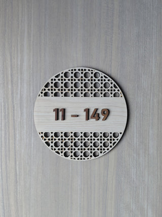Home Unit Number 3D Round Rattan Light Wood Signage