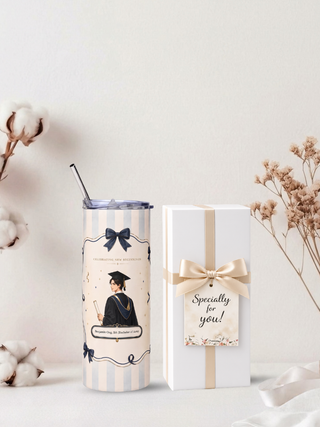 Personalised Graphic Graduation Kyra Slim Insulated Tumbler - Stripe-Boy Graduate