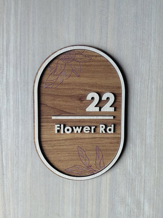 Home Unit Number 3D Oval Dark Wood Signage