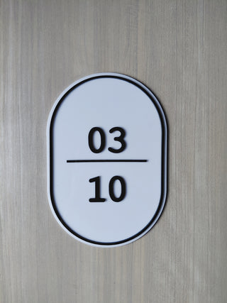 Home Unit Number 3D Oval Black and White Acrylic Signage