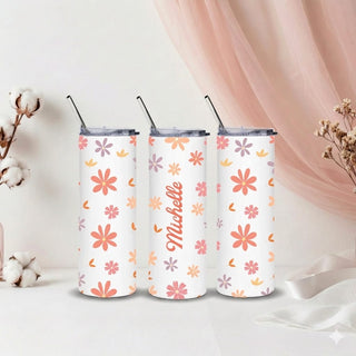 Personalised Graphic Kyra Slim Insulated Tumbler - Floral Aura