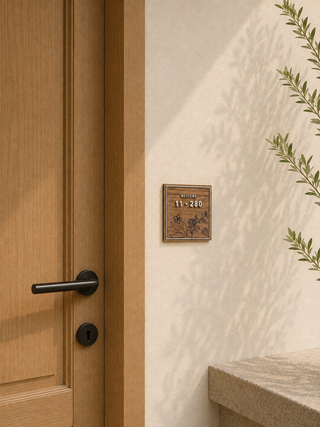 Home Unit Number 3D Square Flower Engraved Dark Wood Signage