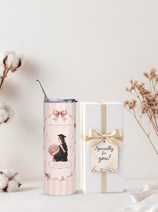 Personalised Graphic Graduation Kyra Slim Insulated Tumbler - Stripe-Girl Graduate