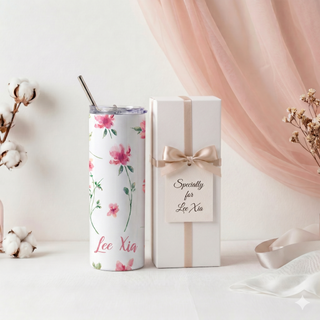 Personalised Graphic Kyra Slim Insulated Tumbler - Pink Bloom