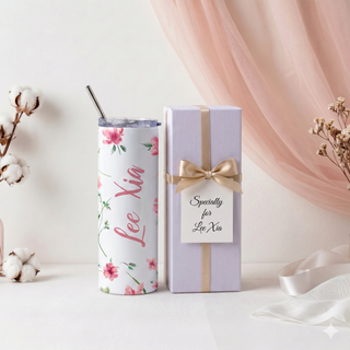 Personalised Graphic Kyra Slim Insulated Tumbler - Pink Bloom