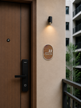 Home Unit Number 3D Oval Dark Wood Signage