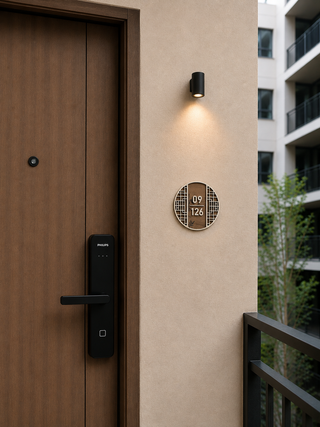 Home Unit Number 3D Round Dark Wood Signage