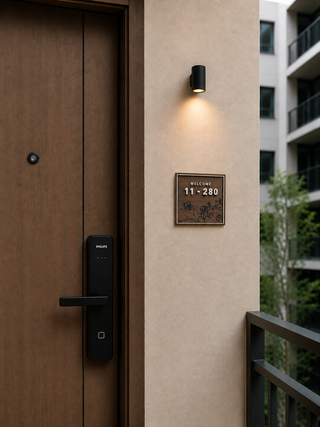 Home Unit Number 3D Square Flower Engraved Dark Wood Signage