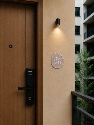 Home Unit Number 3D Round Beige Minimalist Acrylic Signage