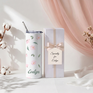 Personalised Graphic Kyra Slim Insulated Tumbler - Pastel Flower