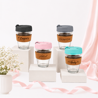 Personalised Glass Coffee Cup with Cork Wood Band Sleeve for Teacher's Day