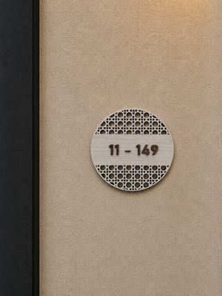 Home Unit Number 3D Round Rattan Light Wood Signage