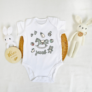 Customised Baby Bodysuit- Cute Rocking Horse