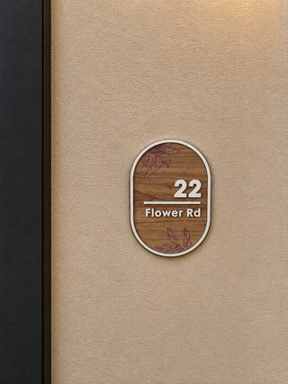 Home Unit Number 3D Oval Dark Wood Signage