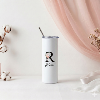 Personalised Graphic Kyra Slim Insulated Tumbler - Floral Initial