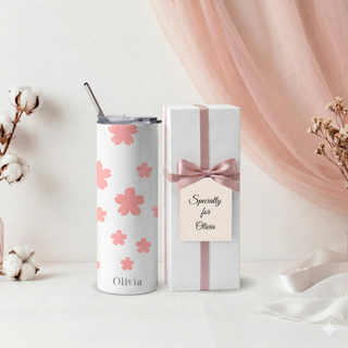 Personalised Graphic Kyra Slim Insulated Tumbler -Pink Blossom