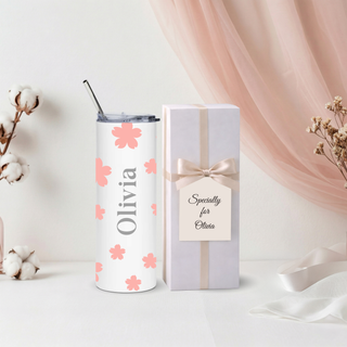 Personalised Graphic Kyra Slim Insulated Tumbler -Pink Blossom