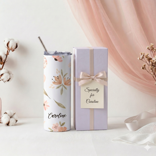 Personalised Graphic Kyra Slim Insulated Tumbler - Peach Floral