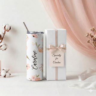 Personalised Graphic Kyra Slim Insulated Tumbler - Peach Floral