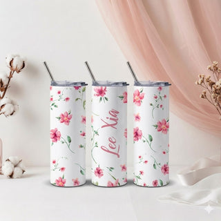 Personalised Graphic Kyra Slim Insulated Tumbler - Pink Bloom