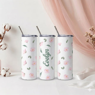 Personalised Graphic Kyra Slim Insulated Tumbler - Pastel Flower