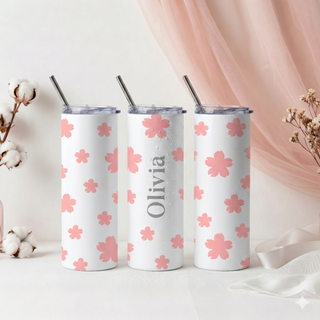 Personalised Graphic Kyra Slim Insulated Tumbler -Pink Blossom