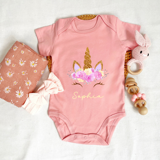 Customised Baby Bodysuit- Unicorn Flower