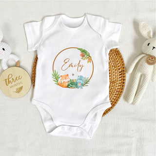 Customised Baby Bodysuit- Animal Wreath