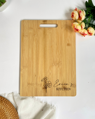Customised Engraved Wooden Chopping Board - Flower Kitchen