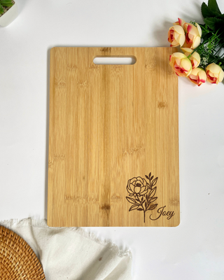 Customised Engraved Wooden Chopping Board - Flower Name