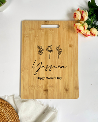 Customised Engraved Wooden Chopping Board - Flower Mother's Day
