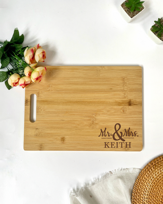Customised Engraved Wooden Chopping Board - Mr and Mrs