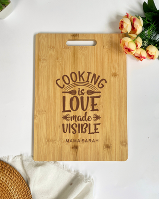 Customised Engraved Wooden Chopping Board - Cooking is love