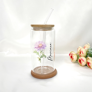 Customised Libbey Custom Glass Cup with straw