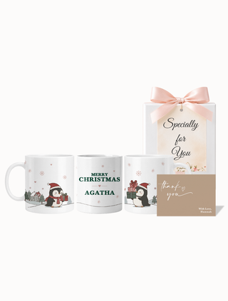 Customised Personalised Christmas Wrapped Mug - Christmas Penguins