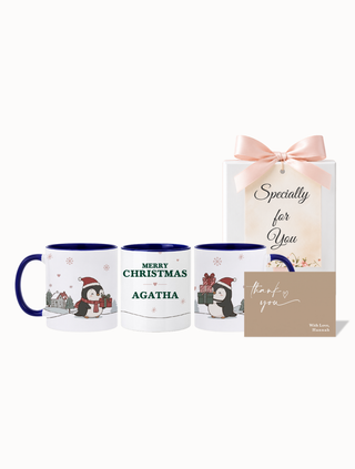Customised Personalised Christmas Wrapped Mug - Christmas Penguins