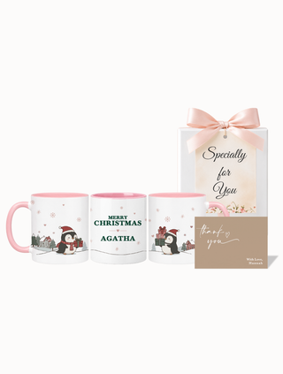 Customised Personalised Christmas Wrapped Mug - Christmas Penguins