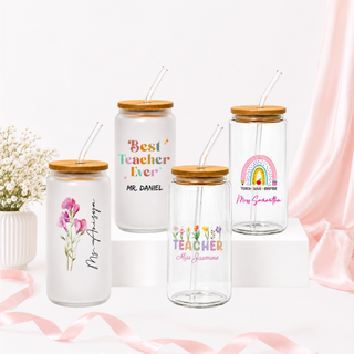 Customised Libbey Custom Glass Cup with straw for Teacher's Day