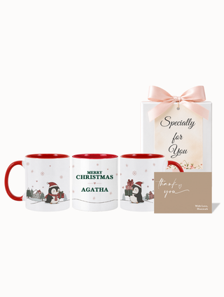 Customised Personalised Christmas Wrapped Mug - Christmas Penguins