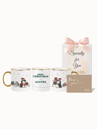 Customised Personalised Christmas Wrapped Mug - Christmas Penguins